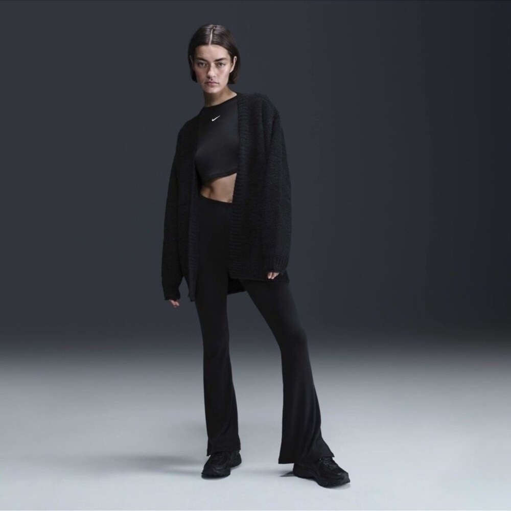 NIKE Phoenix NWT Knit Cardigan‎ Sweater Womens Size Small Black  Allover Swoosh
